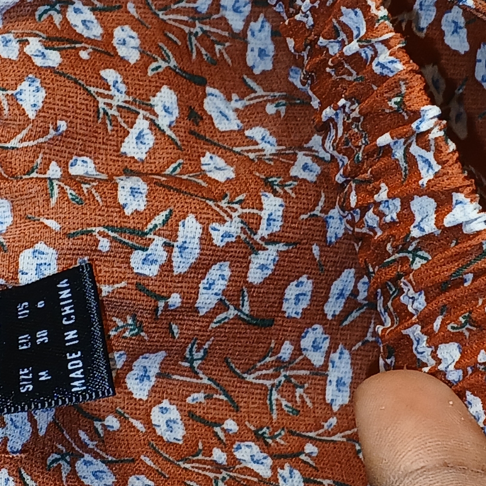 Rust Dress with White Floral Design